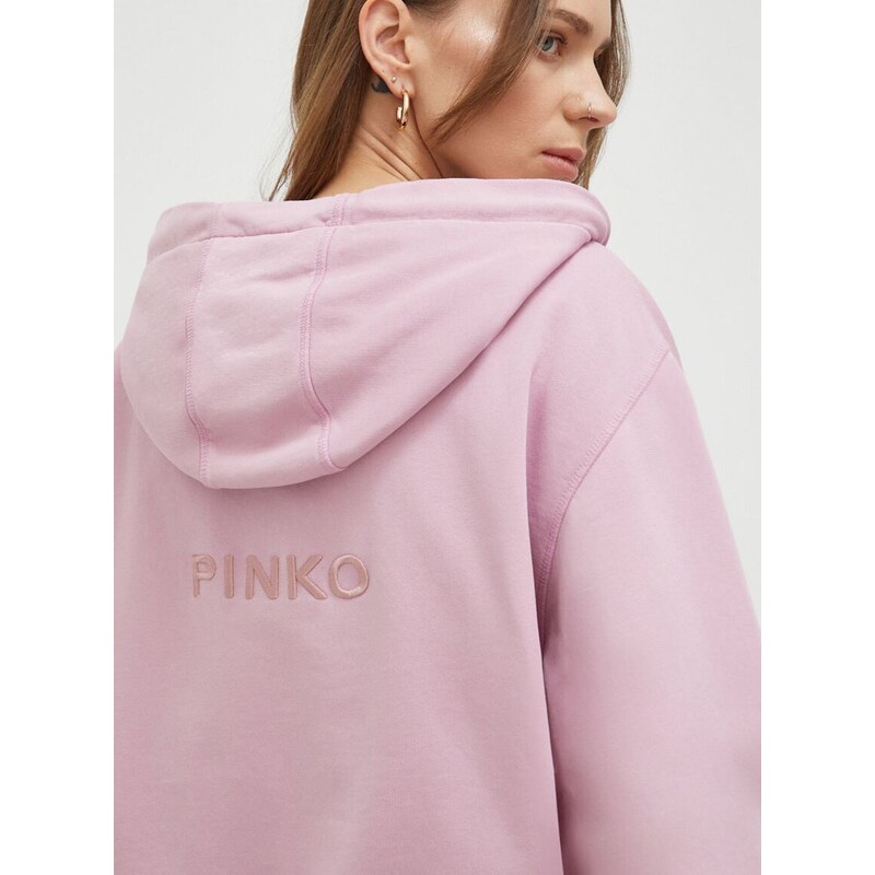 Bavlněná mikina Pinko dámská, růžová barva, s kapucí, aplikací, 101133.A1N7