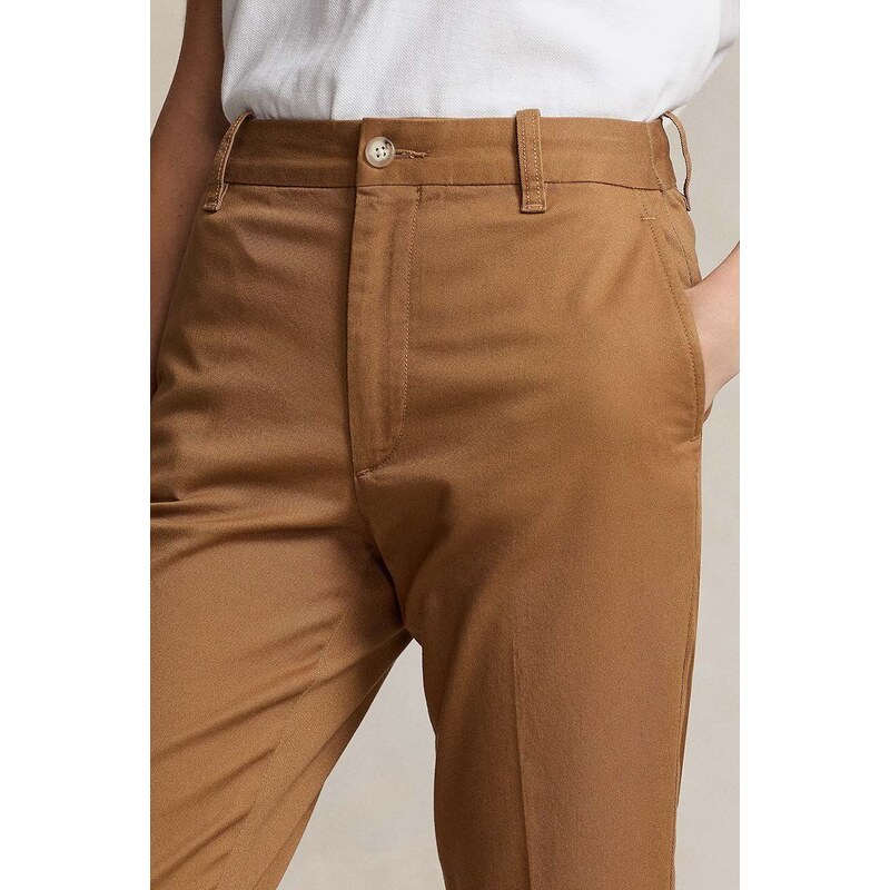 Kalhoty Polo Ralph Lauren dámské, béžová barva, jednoduché, high waist