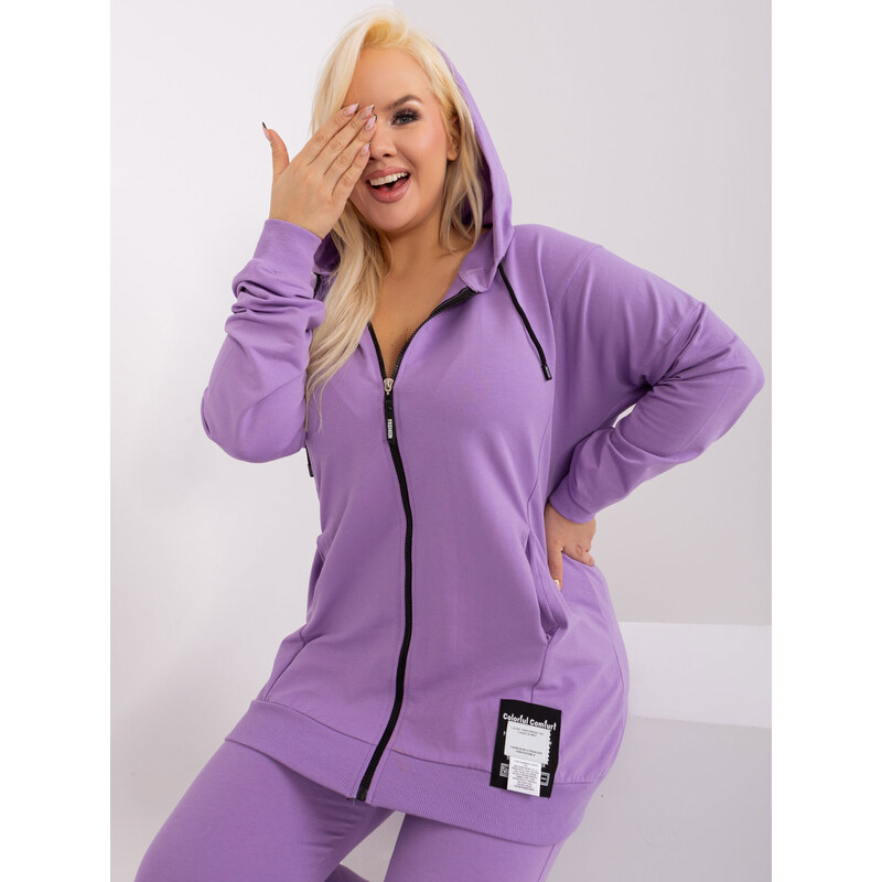 Fashionhunters Světle fialový set plus size s mikinou na zip