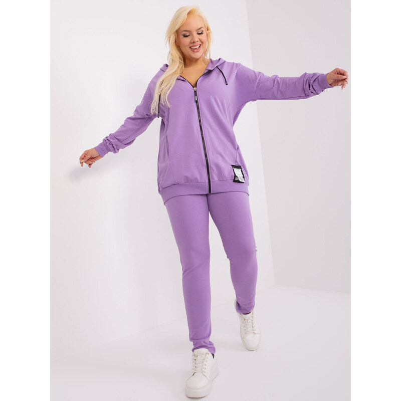 Fashionhunters Světle fialový set plus size s mikinou na zip