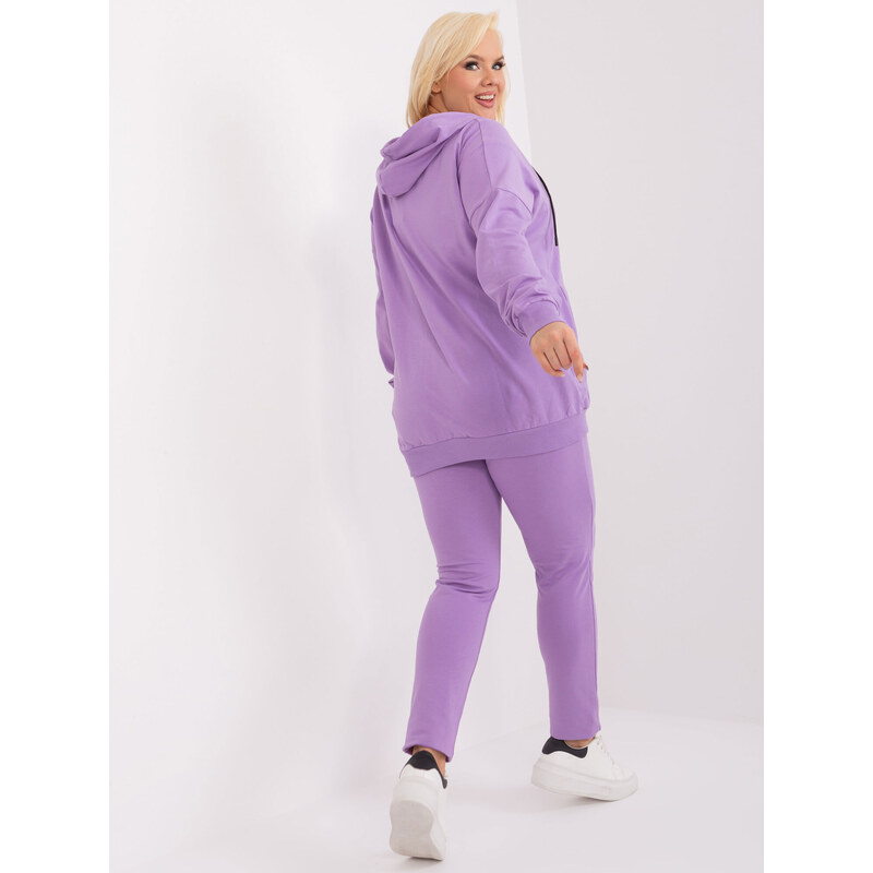 Fashionhunters Světle fialový set plus size s mikinou na zip