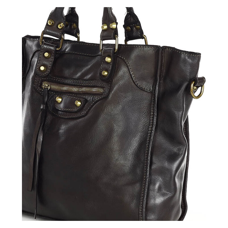 Marco Mazzini handmade Dámská kožená shopper bag kabelka Mazzini M170 tmavě hnědá