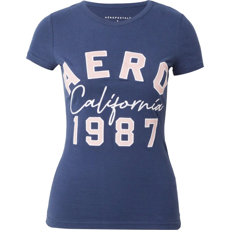 AÉROPOSTALE Tričko CALIFORNIA 1987 námořnická modř / růžová / bílá 95707009