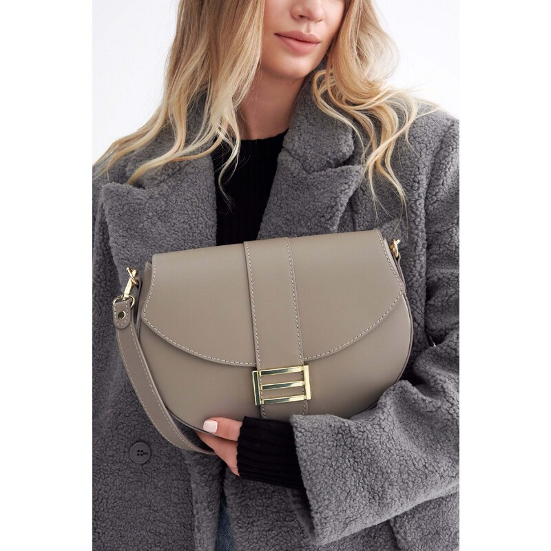 Women's Grey Leather Handbag with Gold Hardware Estro ER00114099