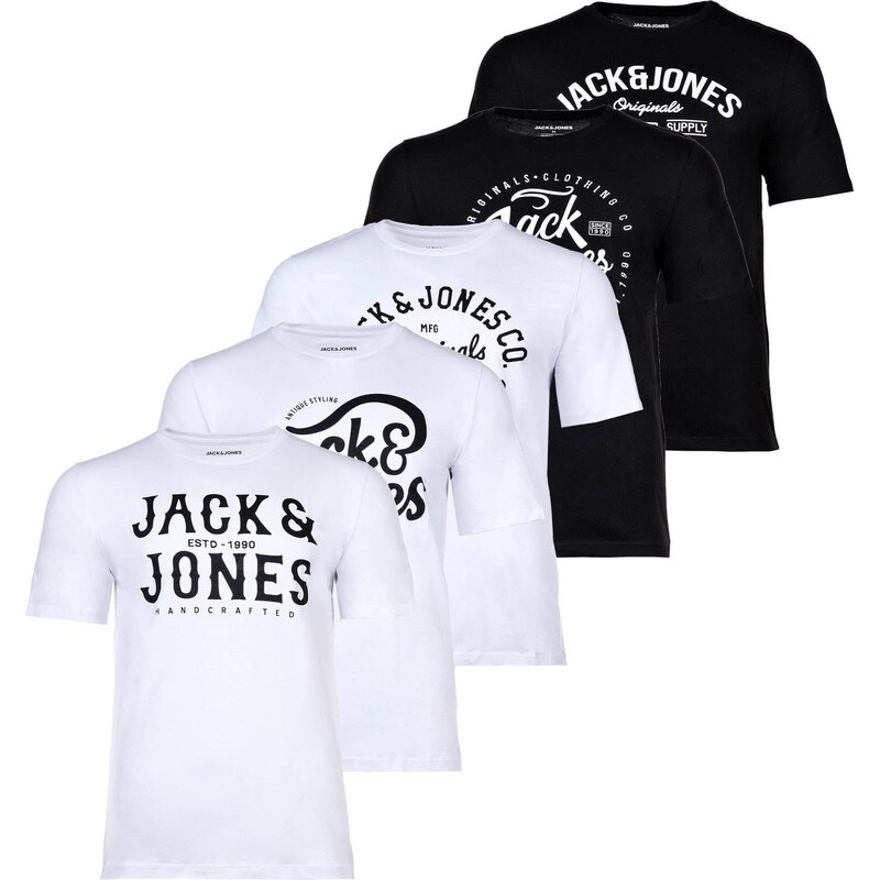 JACK & JONES Tričko černá / bílá