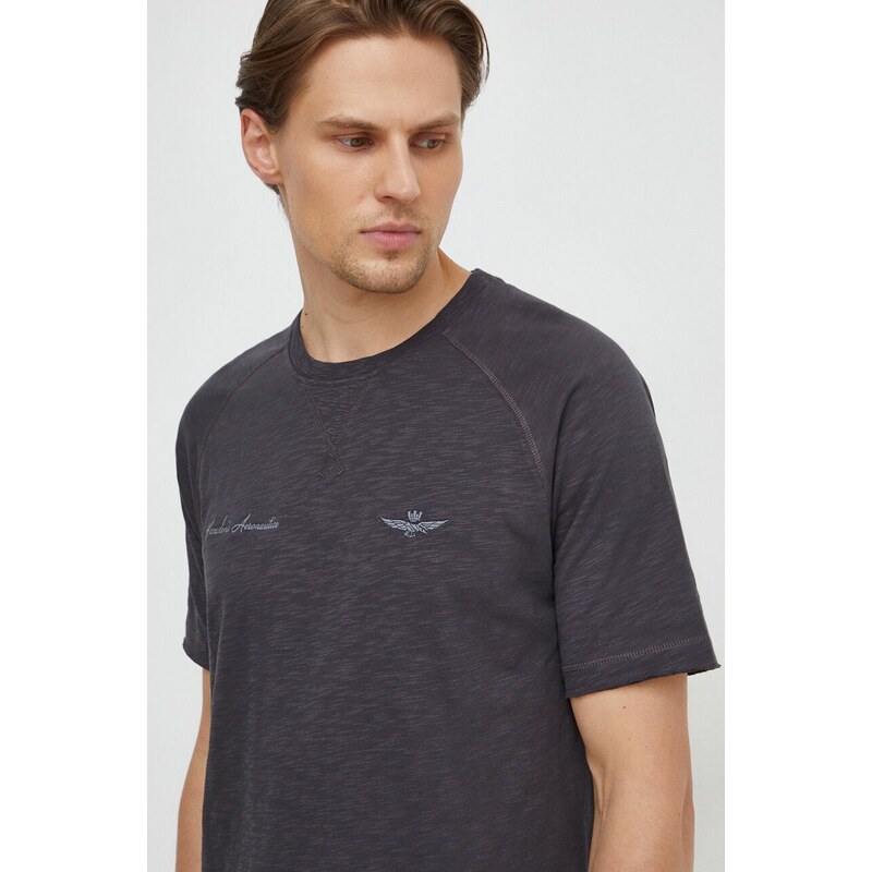 Bavlněné tričko Aeronautica Militare šedá barva