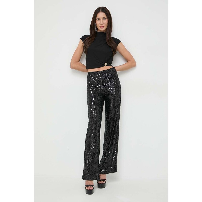 Kalhoty Guess SEREH dámské, černá barva, široké, high waist, W4RB02 KBX10