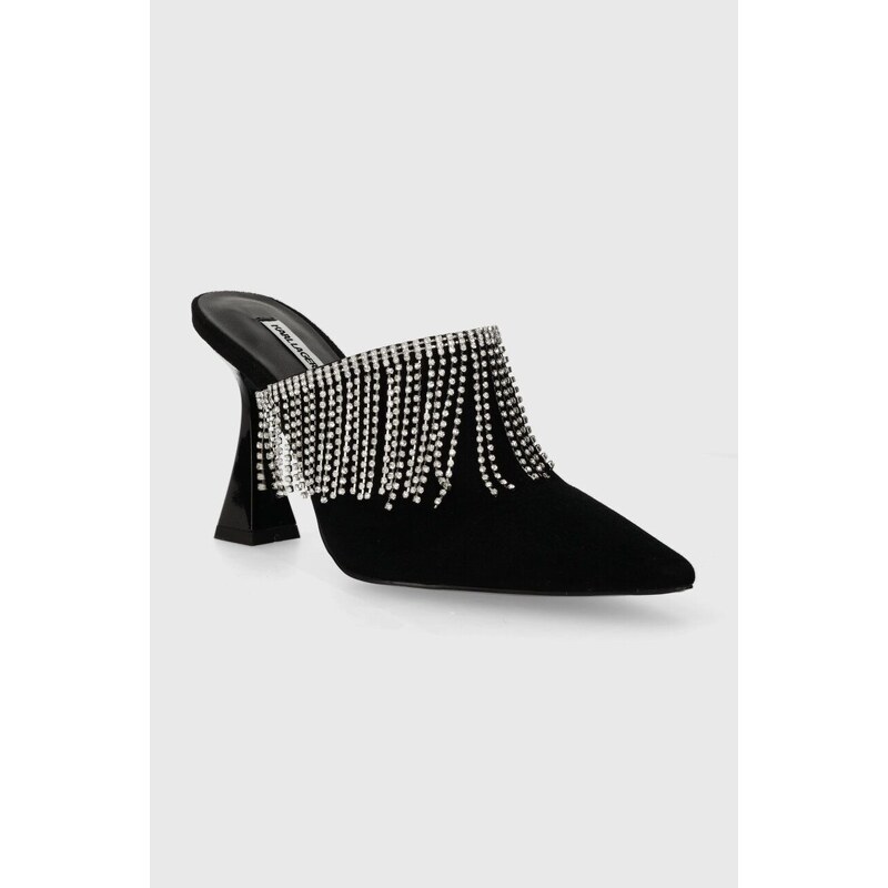 Semišové pantofle Karl Lagerfeld DEBUT II dámské, černá barva, na podpatku, KL32004