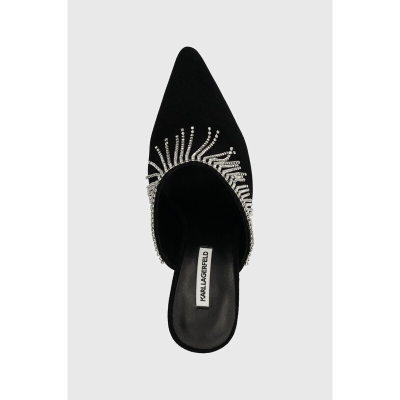 Semišové pantofle Karl Lagerfeld DEBUT II dámské, černá barva, na podpatku, KL32004