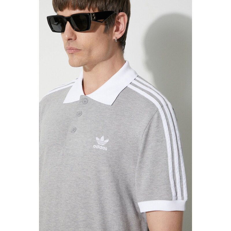 Bavlněné polo tričko adidas Originals Adicolor Classics 3-Stripes šedá barva, s aplikací, IL2502