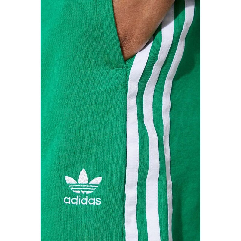 Kraťasy adidas Originals 3-Stripes French Terry dámské, zelená barva, s aplikací, high waist, IP0697