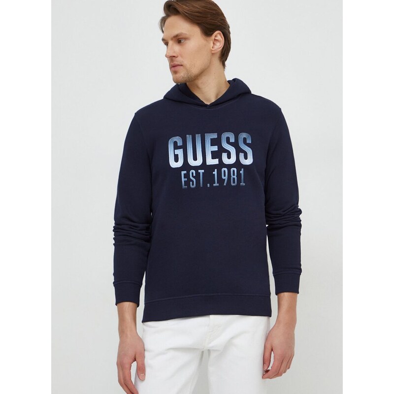 Mikina Guess BEAU pánská, tmavomodrá barva, s kapucí, aplikací, M4RQ36 KBK32