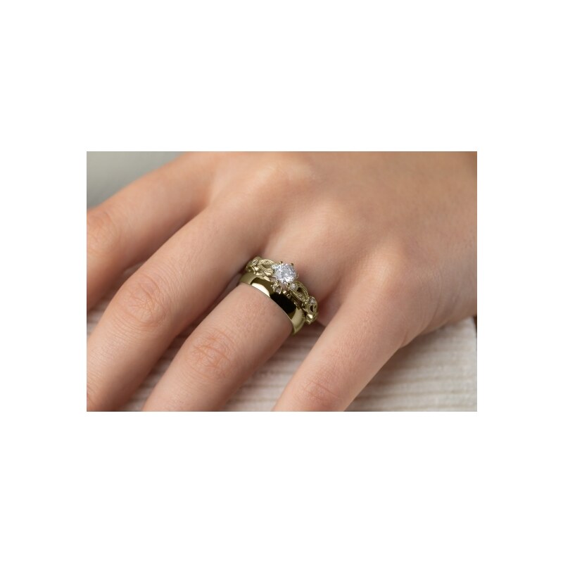Půvabný zásnubní prsten Rosette, zlato a zirkony
