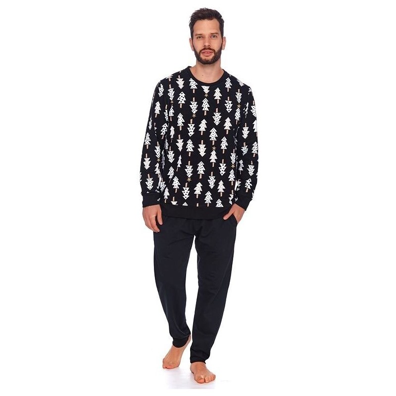 DN Nightwear Pánské pyžamo Leo černé se stromečky