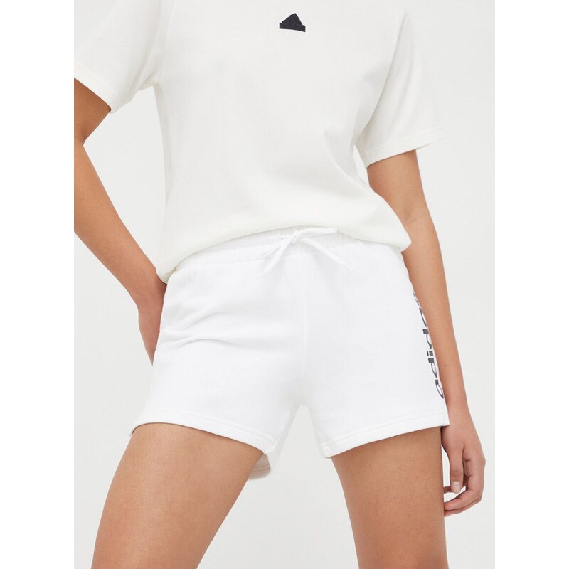 Bavlněné šortky adidas bílá barva, s potiskem, high waist, IC6875