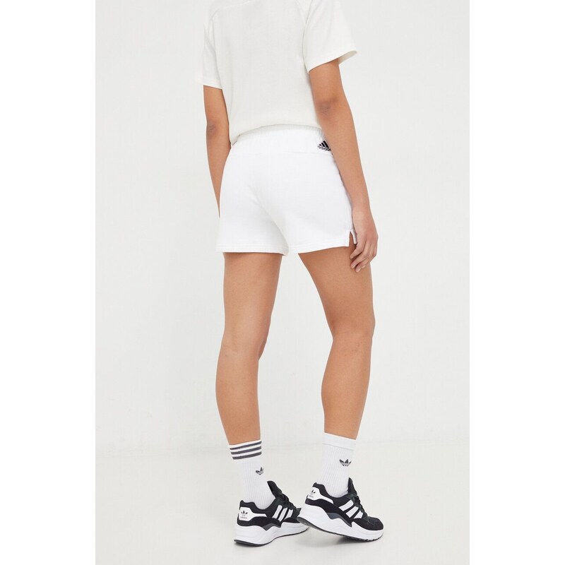 Bavlněné šortky adidas bílá barva, s potiskem, high waist, IC6875