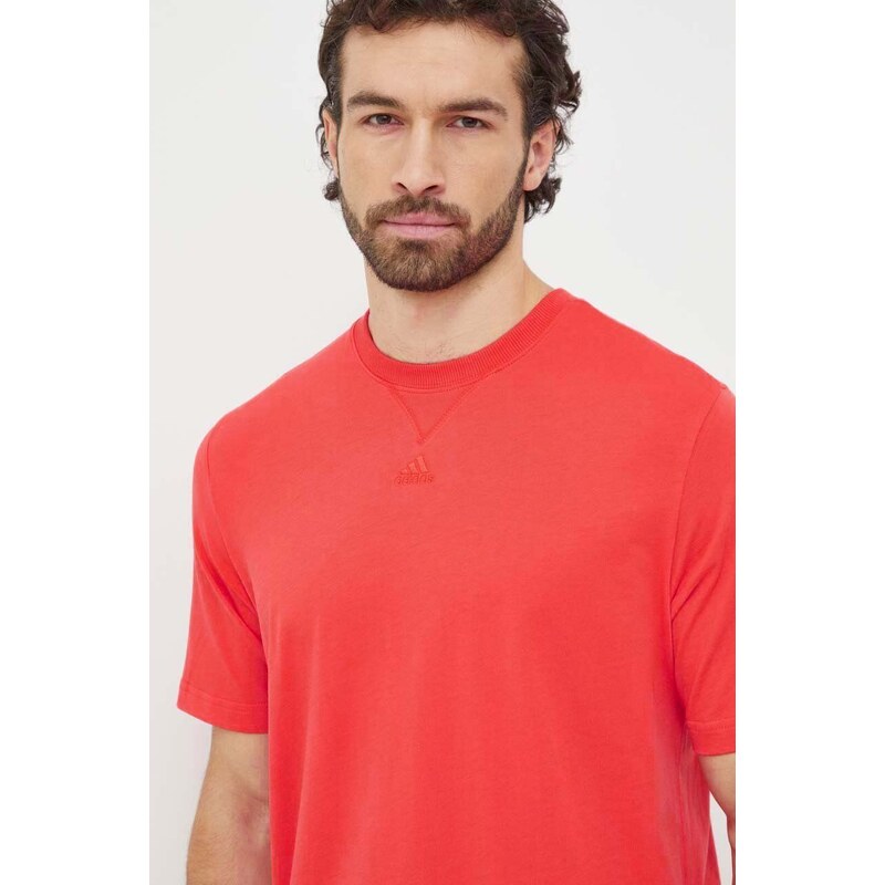 Bavlněné tričko adidas červená barva, IR9110