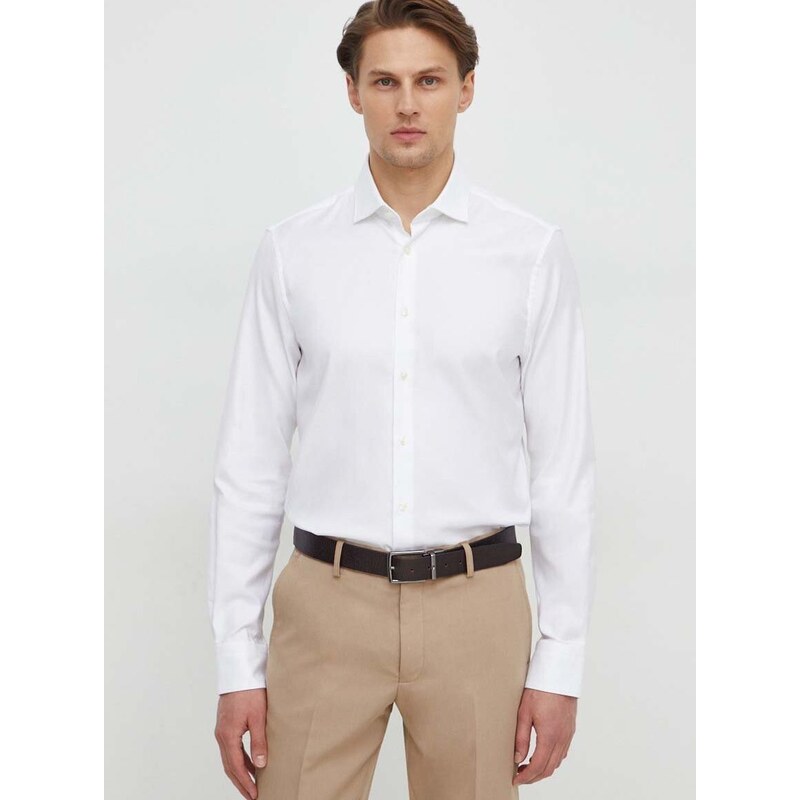 Košile Tommy Hilfiger pánská, bílá barva, slim, s klasickým límcem