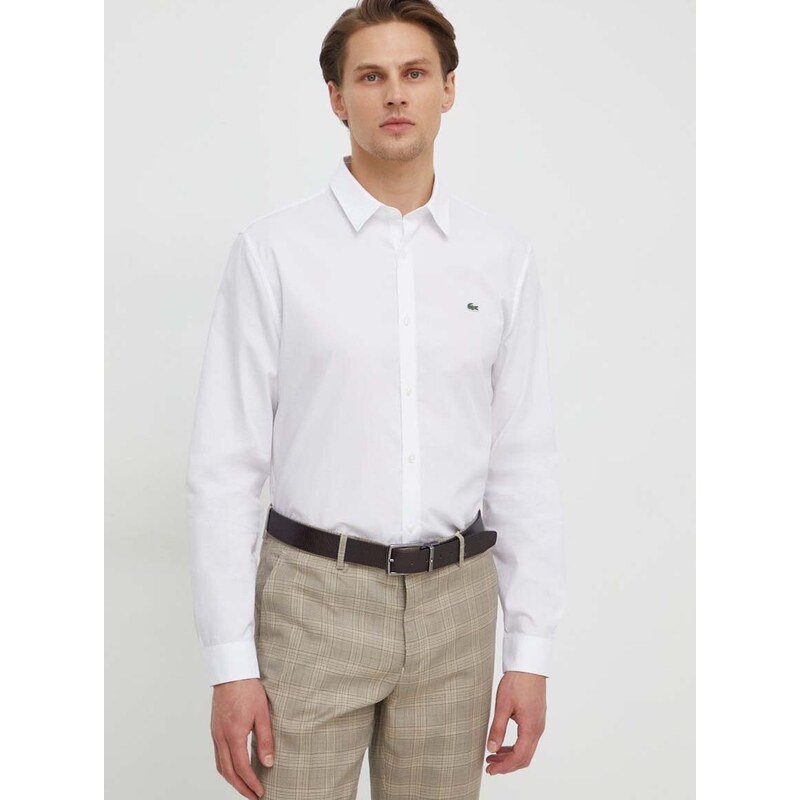 Košile Lacoste bílá barva, slim, s klasickým límcem