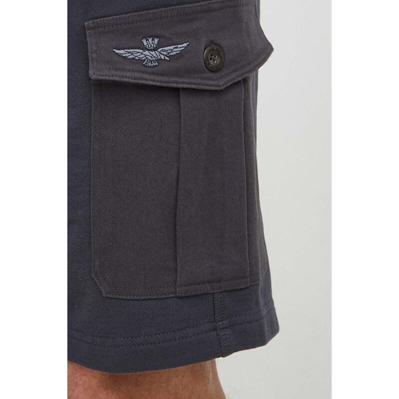 Bavlněné šortky Aeronautica Militare šedá barva