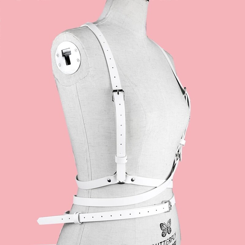 Harness - koženkový pás / pásek do pasu / traky + kšandy / body strap - WHITE