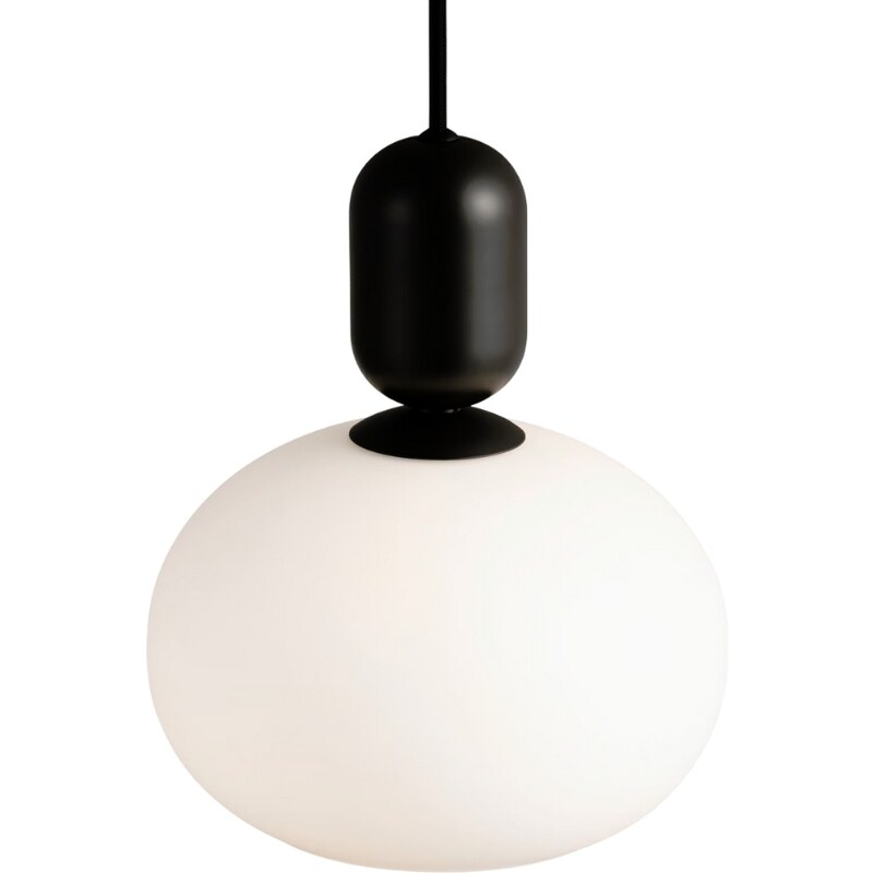 Nordlux Opálově bílé skleněné závěsné světlo Notti 20 cm s černým zavěšením
