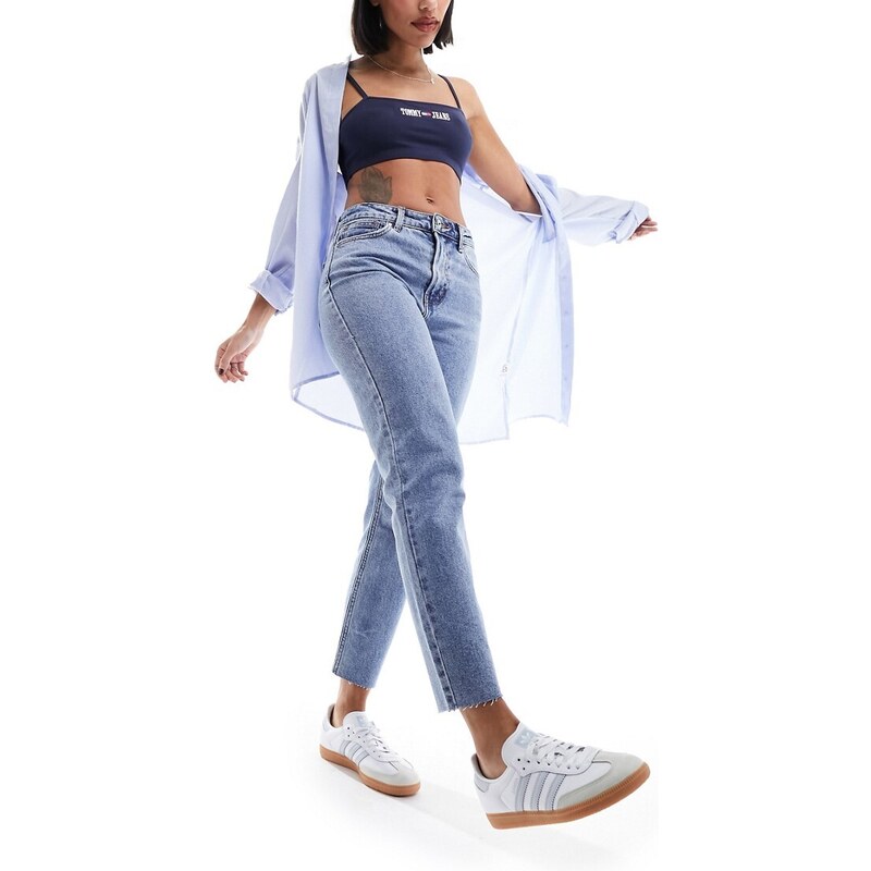 ONLY Emily high waisted straight leg jeans in light wash-Blue