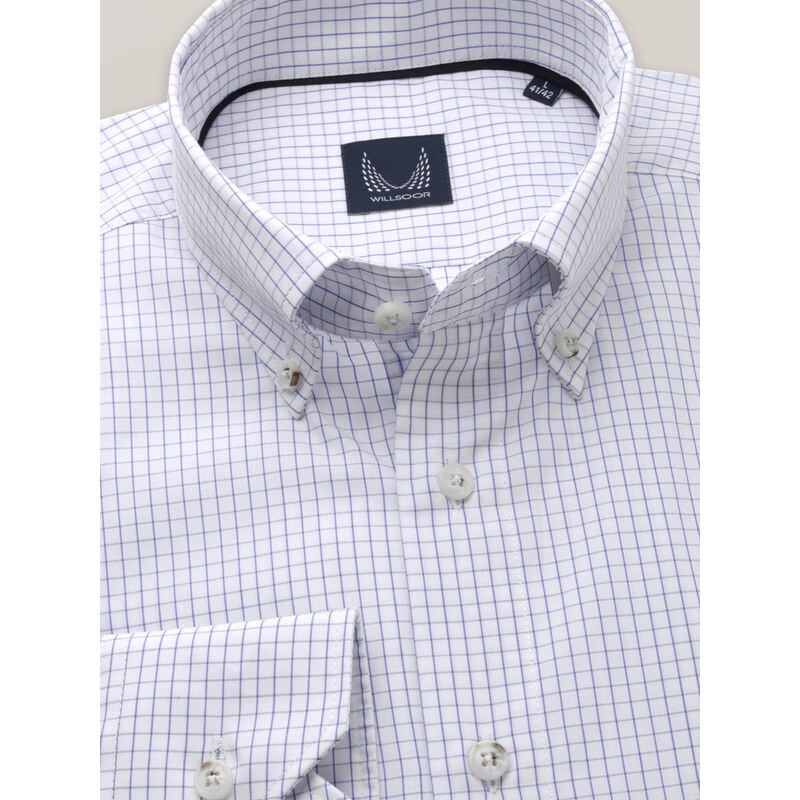 Willsoor Pánská klasická košile bílá s tmavě modrým kostkovaným vzorem 16038