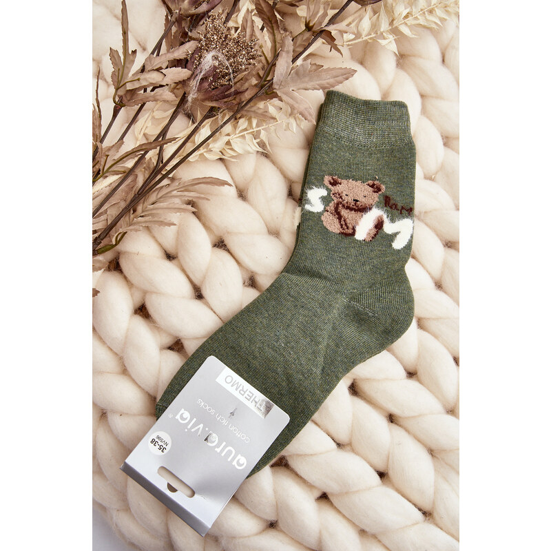 Kesi Teplé bavlněné ponožky s medvídkem, zelené