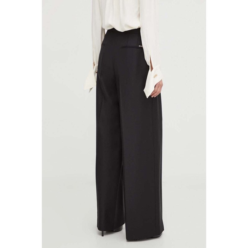 Vlněné kalhoty BOSS x Alica Schmidt černá barva, široké, high waist