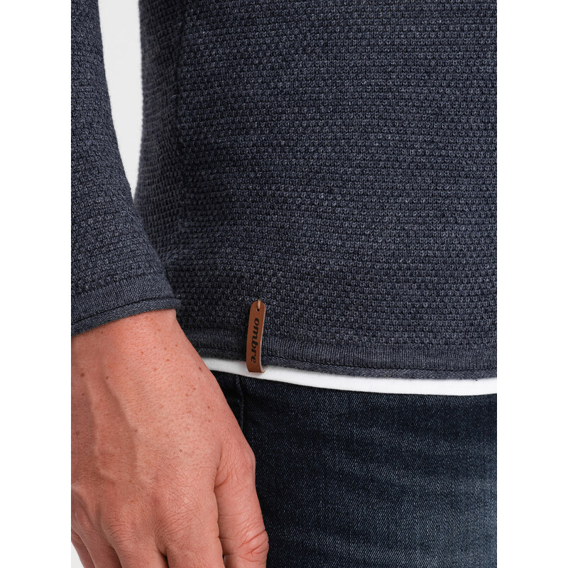 Ombre Clothing Pánský bavlněný svetr s kulatým výstřihem - tmavě modrý melír V3 OM-SWSW-0103