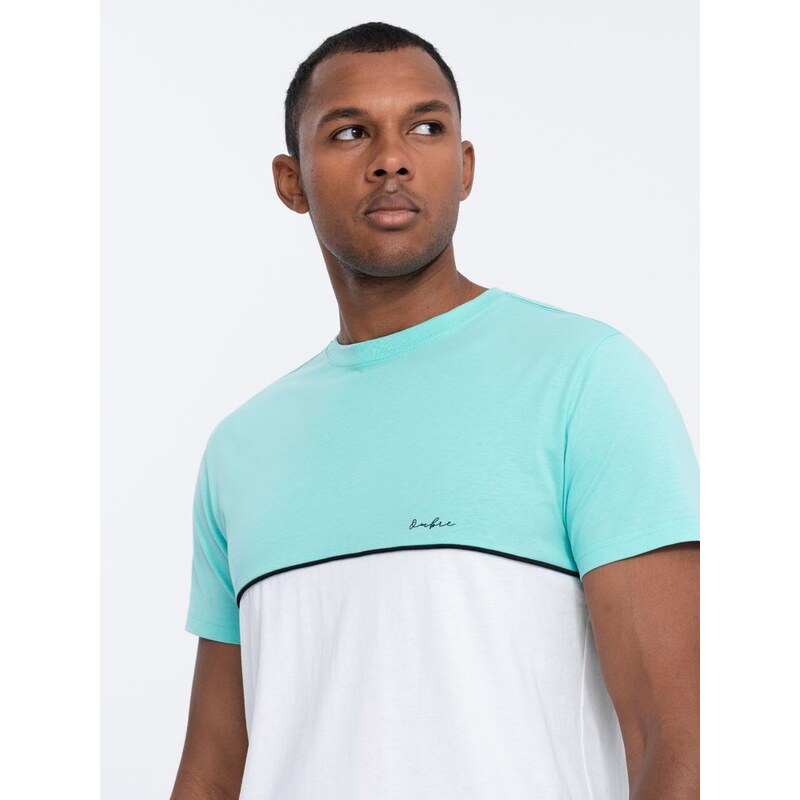 Ombre Clothing Originální dvojbarevné tričko mint - bílá V3 S1619