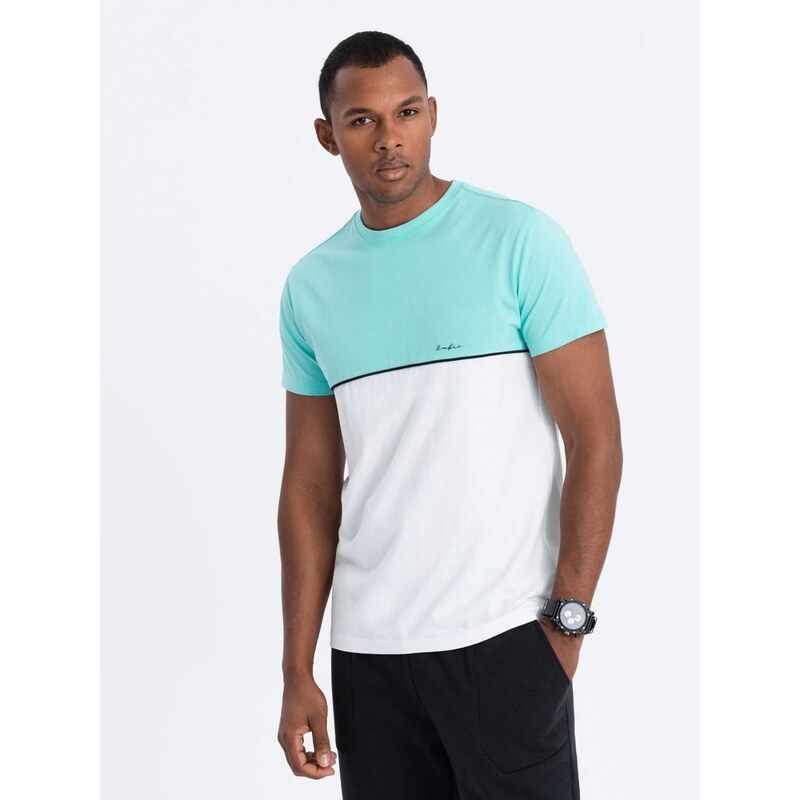 Ombre Clothing Originální dvojbarevné tričko mint - bílá V3 S1619