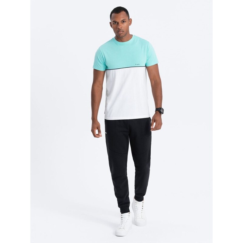 Ombre Clothing Originální dvojbarevné tričko mint - bílá V3 S1619