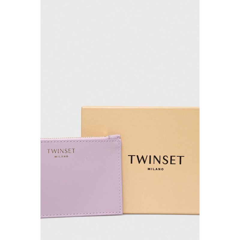 Kožená peněženka Twinset fialová barva