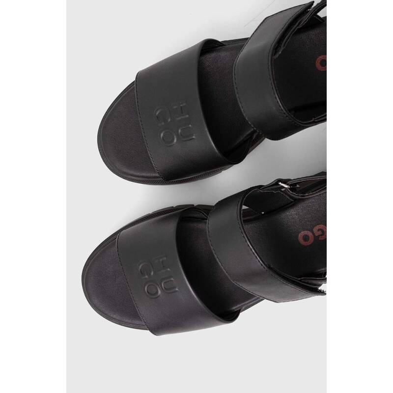 Kožené sandály HUGO KrisSandal dámské, černá barva, na platformě, 50513525
