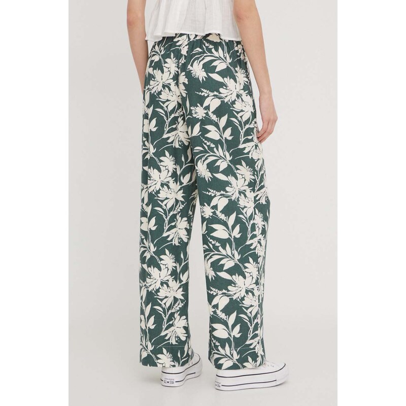 Plátěné kalhoty Abercrombie & Fitch zelená barva, široké, high waist
