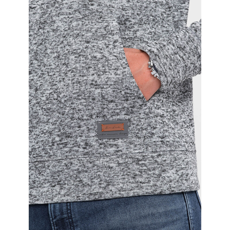 Ombre Clothing Pánská mikina s klokankou a kapucí - šedá melanž V1 OM-SSNZ-0147