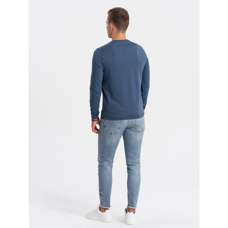 Ombre Clothing Pánské tričko s dlouhým rukávem a potiskem - modré V2 OM-LSPT-0116