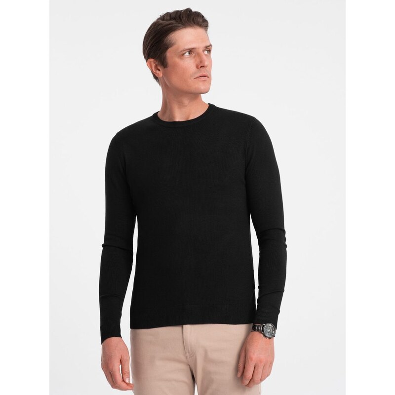 Ombre Clothing Klasický černý svetr s kulatým výstřihem V2 SWBS-0106