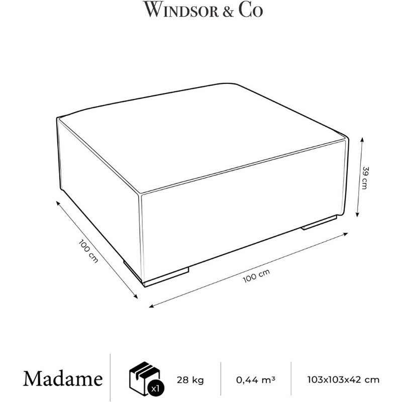 Koňakově hnědá kožená podnožka Windsor & Co Madame 100 x 100 cm