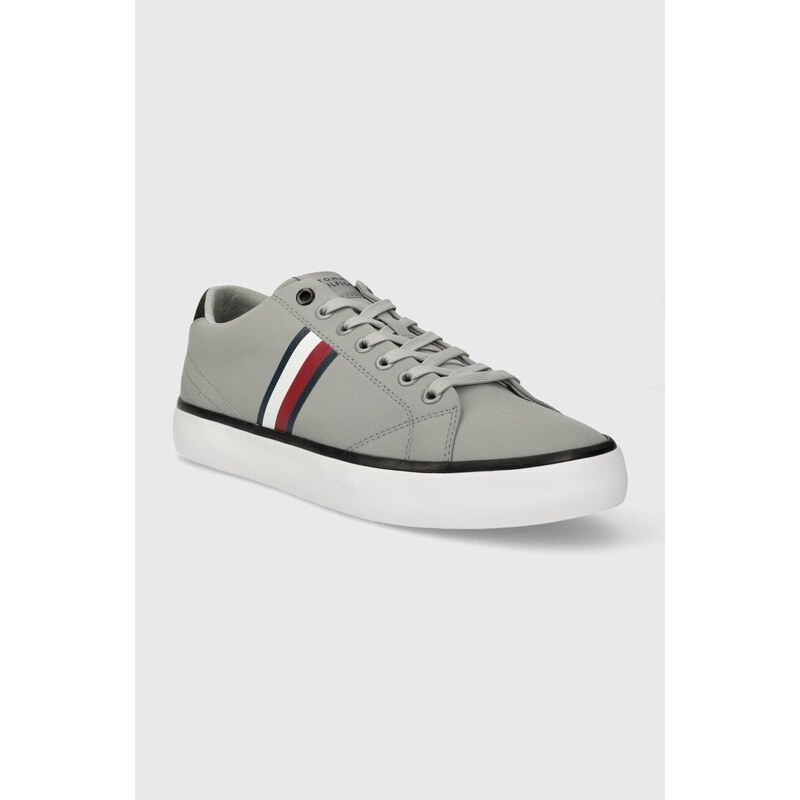 Tenisky Tommy Hilfiger TH HI VULC LOW STRIPES MESH pánské, šedá barva, FM0FM04946