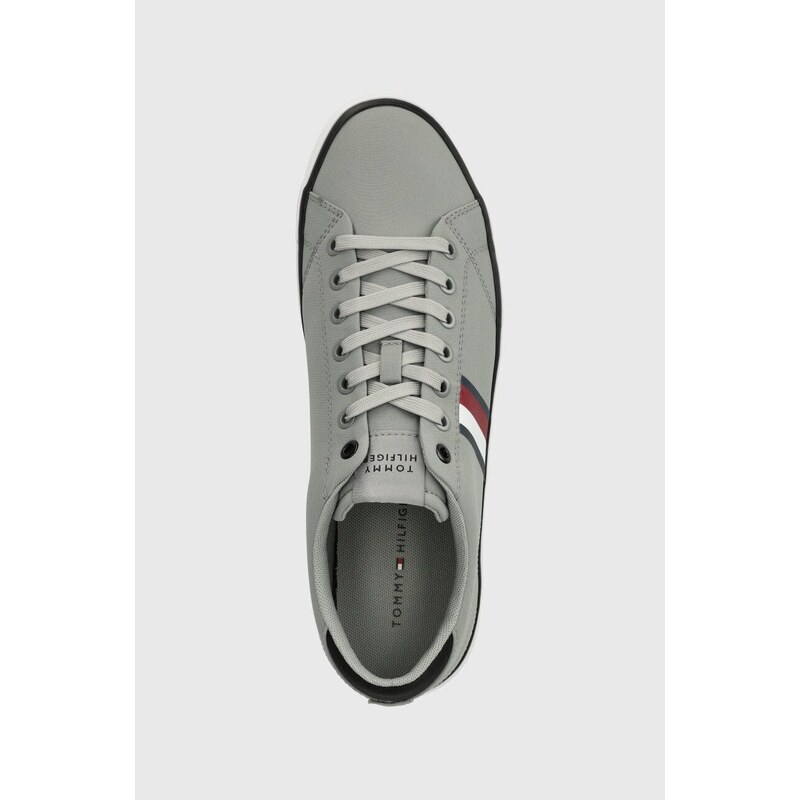 Tenisky Tommy Hilfiger TH HI VULC LOW STRIPES MESH pánské, šedá barva, FM0FM04946