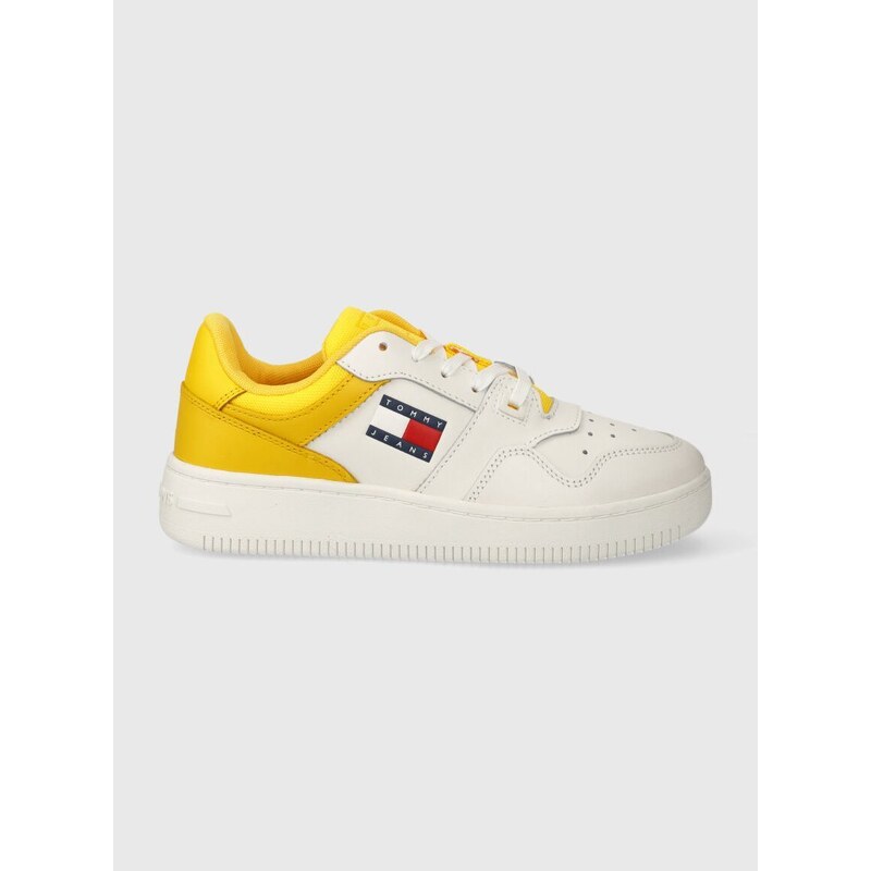 Kožené sneakers boty Tommy Jeans TJW RETRO BASKET ESS žlutá barva, EN0EN02505