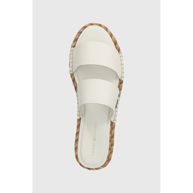 Kožené pantofle Tommy Hilfiger TH LEATHER FLAT ESP SANDAL dámské, bílá barva, FW0FW07931