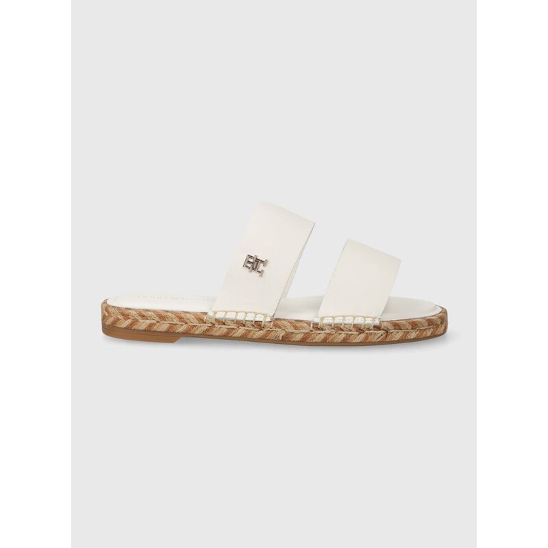 Kožené pantofle Tommy Hilfiger TH LEATHER FLAT ESP SANDAL dámské, bílá barva, FW0FW07931