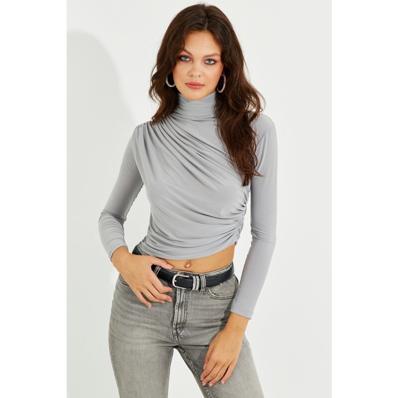 Cool & Sexy Women's Gray Draped Blouse