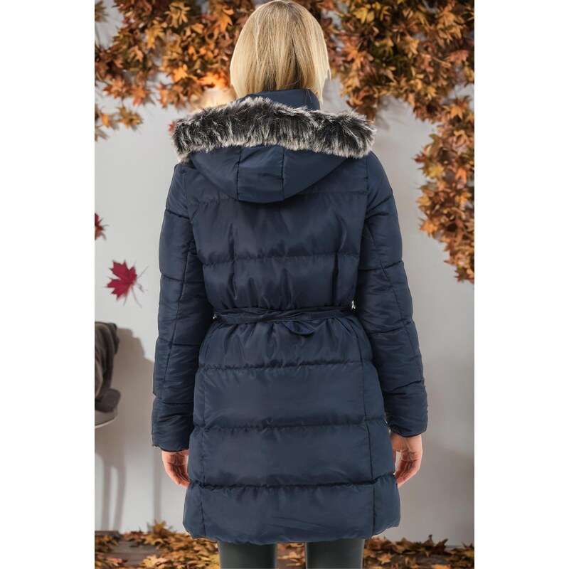 Z6768 DEWBERRY WOMEN'S COAT-PLAIN NAVY BLUE