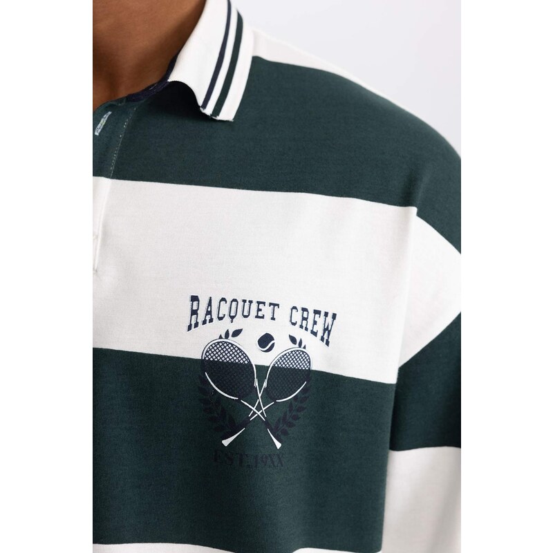 DEFACTO Boxy Fit Polo Collar Striped Polo T-Shirt