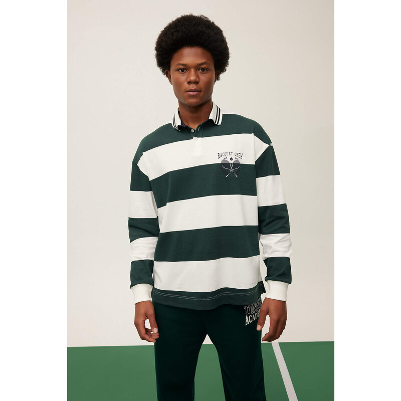 DEFACTO Boxy Fit Polo Collar Striped Polo T-Shirt